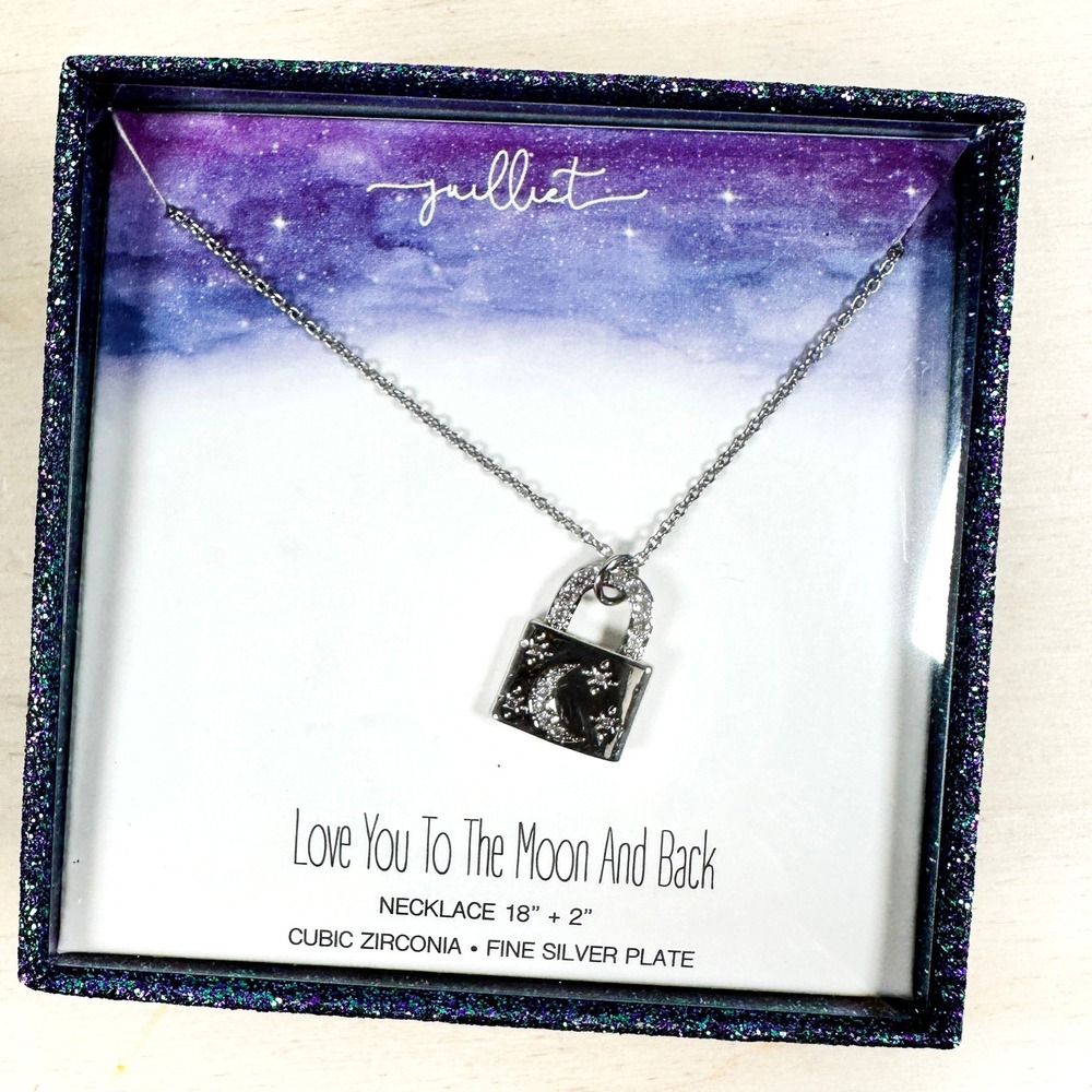Juilliet Love you to the Moon and Back Lock Necklace Gift NIB Silver Plated‎ 18"